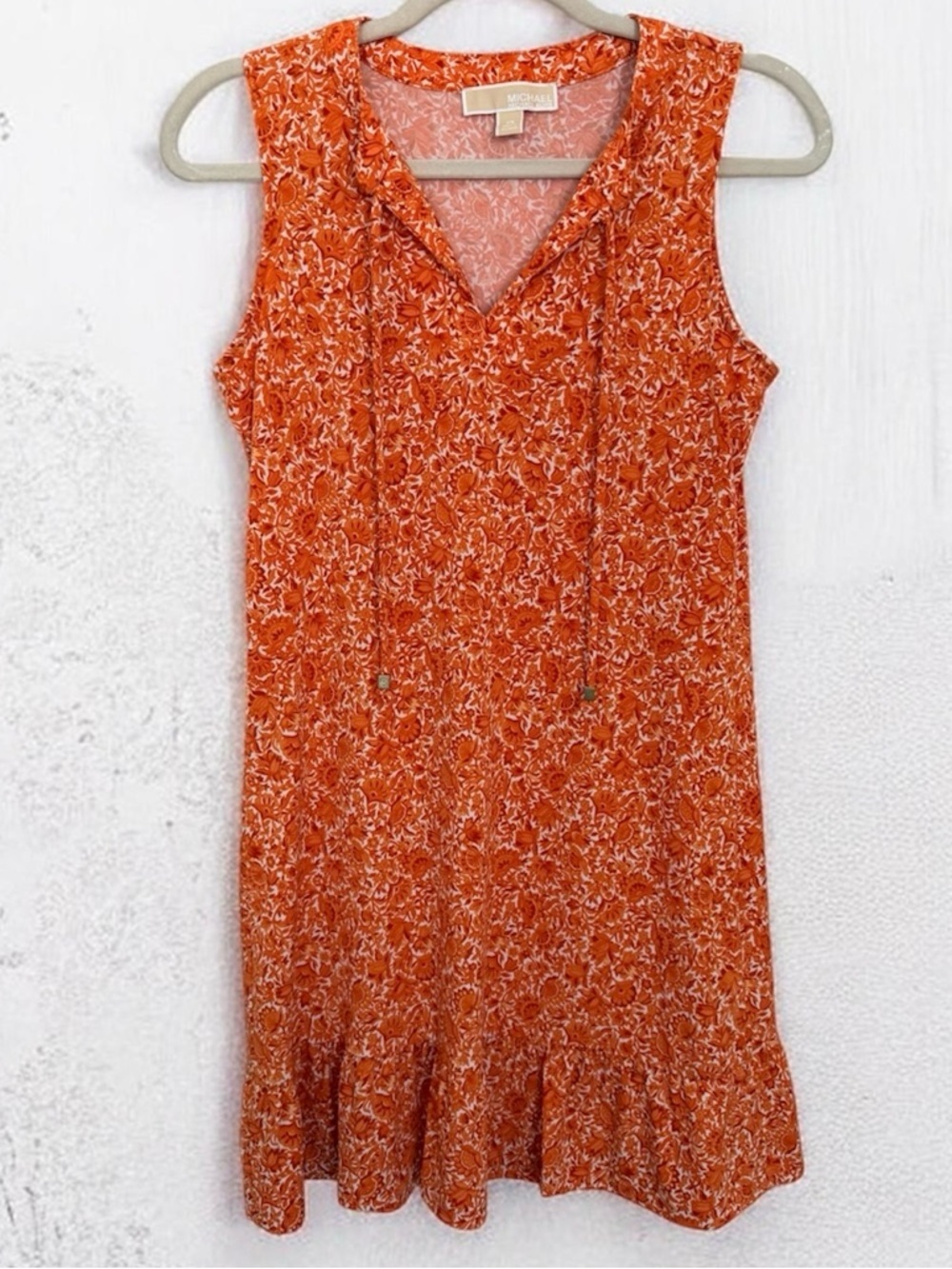 Michael Kors Orange Floral Ruffle-Hem Sleeveless Dress size XS